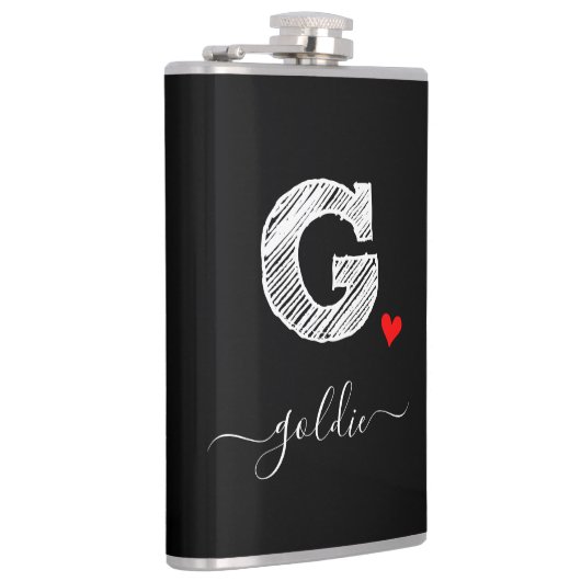 Retro Sketch Monogram Letter G, Flask Flachmann (Rechts)