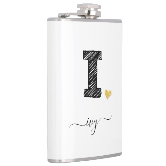 Retro Sketch Monogram Letter I, Flask Flachmann (Rechts)