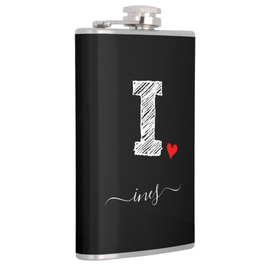 Retro Sketch Monogram Letter I, Flask Flachmann (Rechts)
