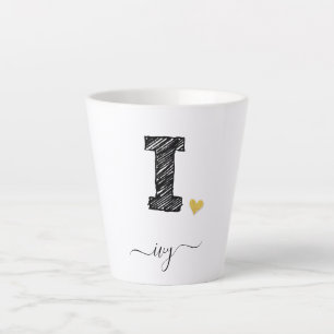Retro Sketch Monogram Letter I, Latte Tasse