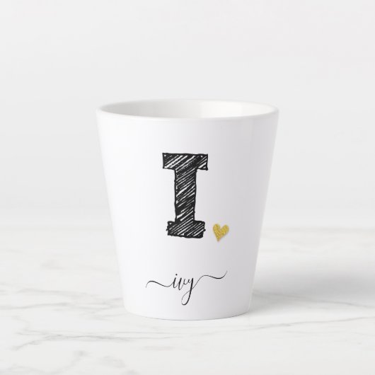 Retro Sketch Monogram Letter I, Latte Tasse (Vorderseite)