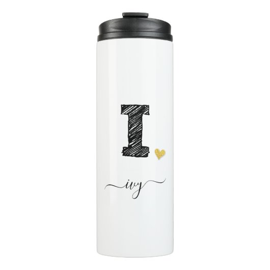 Retro Sketch Monogram Letter I, Thermal Tumbler Thermosbecher (Vorderseite)