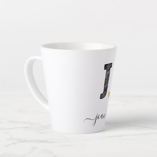 Retro Sketch Monogram Letter J, Latte Tasse (Linke Ecke)