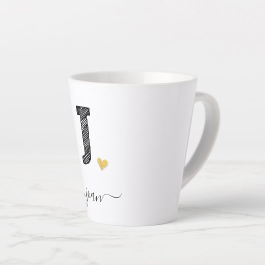 Retro Sketch Monogram Letter J, Latte Tasse (Rechte Ecke)