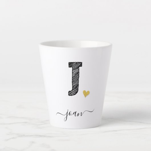 Retro Sketch Monogram Letter J, Latte Tasse (Vorderseite)