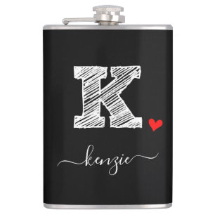 Retro Sketch Monogram Letter K, Flask Flachmann
