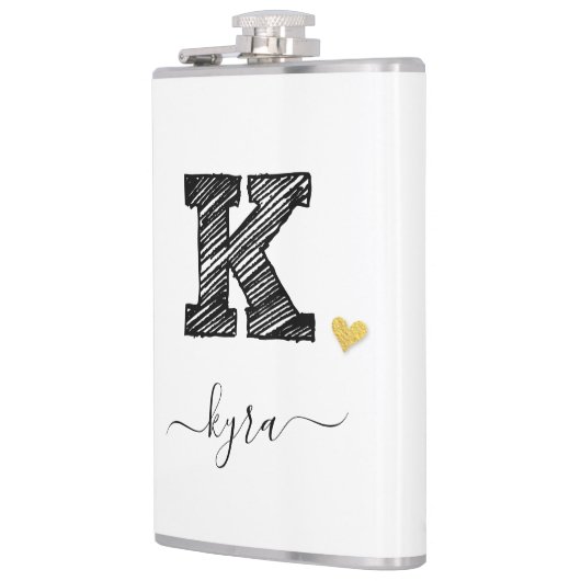 Retro Sketch Monogram Letter K, Flask Flachmann (Links)