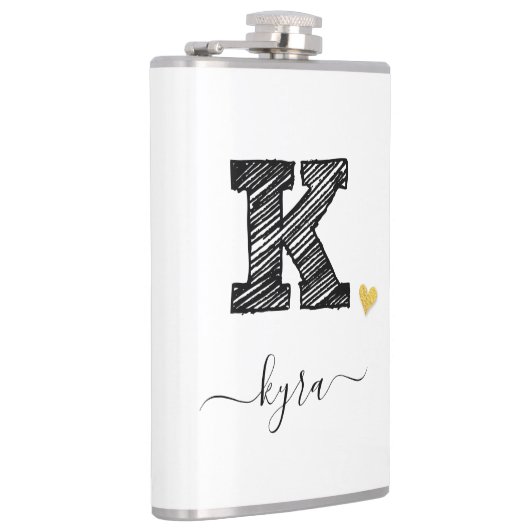 Retro Sketch Monogram Letter K, Flask Flachmann (Rechts)