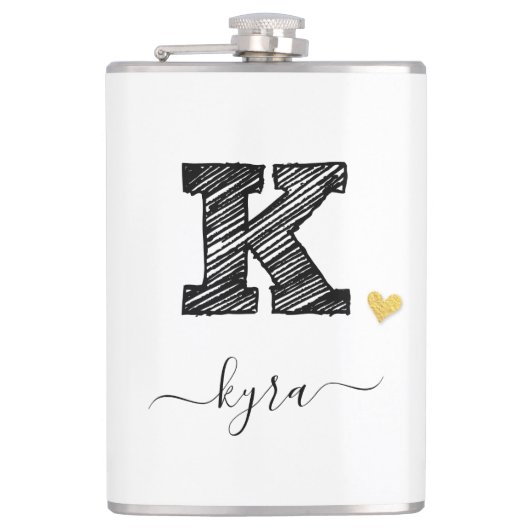 Retro Sketch Monogram Letter K, Flask Flachmann (Vorderseite)