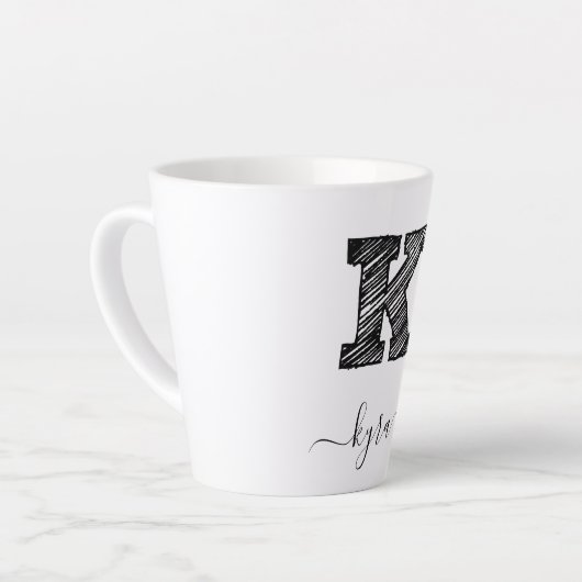 Retro Sketch Monogram Letter K, Latte Tasse (Linke Ecke)
