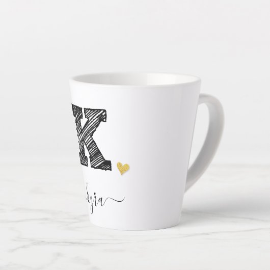 Retro Sketch Monogram Letter K, Latte Tasse (Rechte Ecke)