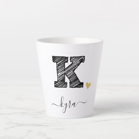 Retro Sketch Monogram Letter K, Latte Tasse (Vorderseite)