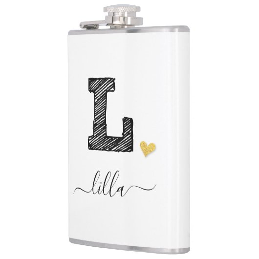 Retro Sketch Monogram Letter L, Flask Flachmann (Links)