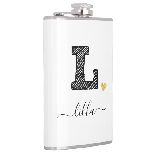 Retro Sketch Monogram Letter L, Flask Flachmann (Rechts)