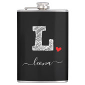 Retro Sketch Monogram Letter L, Flask Flachmann (Vorderseite)