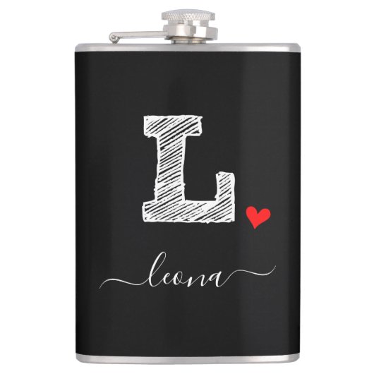 Retro Sketch Monogram Letter L, Flask Flachmann (Vorderseite)