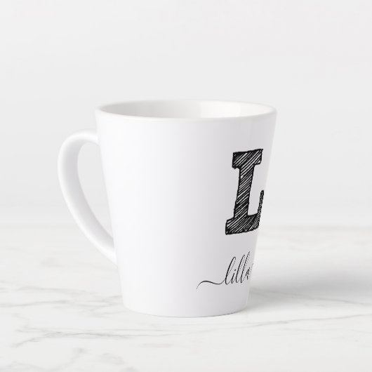 Retro Sketch Monogram Letter L, Latte Tasse (Linke Ecke)