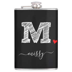 Retro Sketch Monogram Letter M, Flask Flachmann