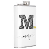 Retro Sketch Monogram Letter M, Flask Flachmann (Rechts)