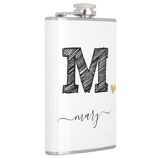 Retro Sketch Monogram Letter M, Flask Flachmann (Rechts)