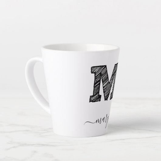 Retro Sketch Monogram Letter M, Latte Tasse (Linke Ecke)