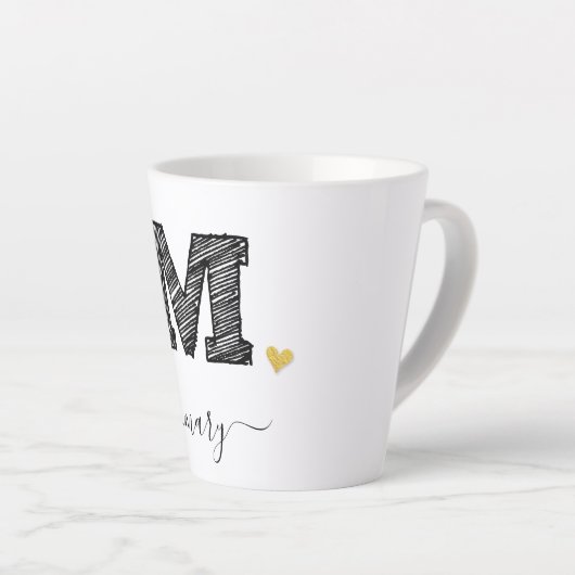 Retro Sketch Monogram Letter M, Latte Tasse (Rechte Ecke)
