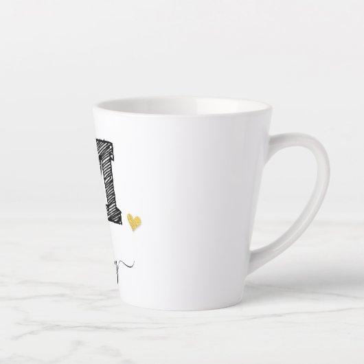 Retro Sketch Monogram Letter M, Latte Tasse (Rechts)