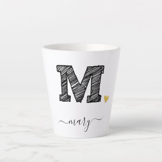 Retro Sketch Monogram Letter M, Latte Tasse (Vorderseite)