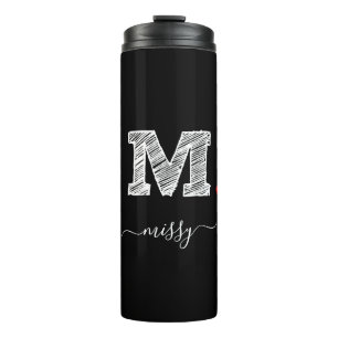 Retro Sketch Monogram Letter M, Thermal Tumbler Thermosbecher