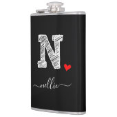Retro Sketch Monogram Letter N, Flask Flachmann (Links)