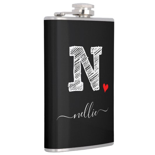 Retro Sketch Monogram Letter N, Flask Flachmann (Rechts)