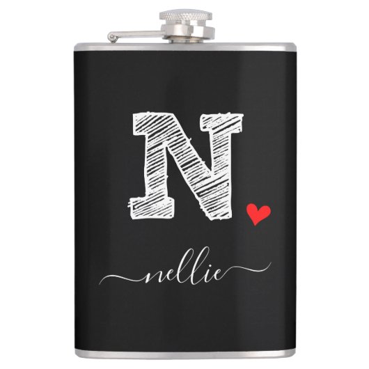 Retro Sketch Monogram Letter N, Flask Flachmann (Vorderseite)