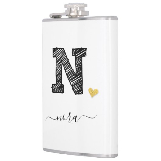 Retro Sketch Monogram Letter N, Flask Flachmann (Links)