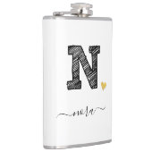 Retro Sketch Monogram Letter N, Flask Flachmann (Rechts)