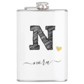 Retro Sketch Monogram Letter N, Flask Flachmann (Vorderseite)