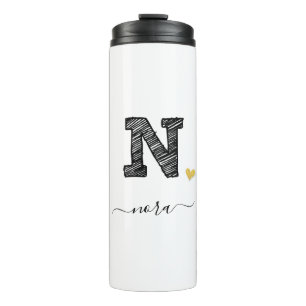 Retro Sketch Monogram Letter N, Thermal Tumbler Thermosbecher