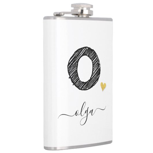 Retro Sketch Monogram Letter O, Flask Flachmann (Rechts)