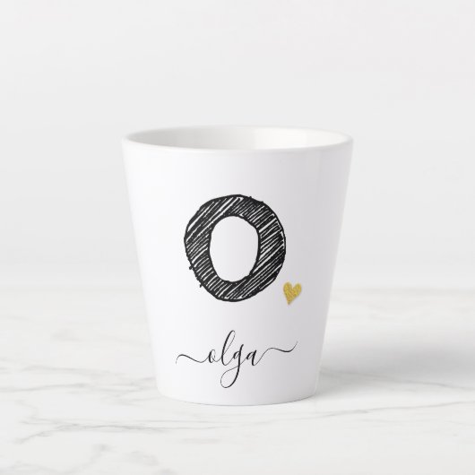Retro Sketch Monogram Letter O, Latte Tasse (Vorderseite)