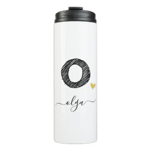 Retro Sketch Monogram Letter O, Thermal Tumbler Thermosbecher