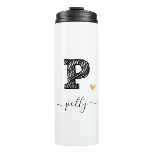 Retro Sketch Monogram Letter P, Thermal Tumbler Thermosbecher (Vorderseite)