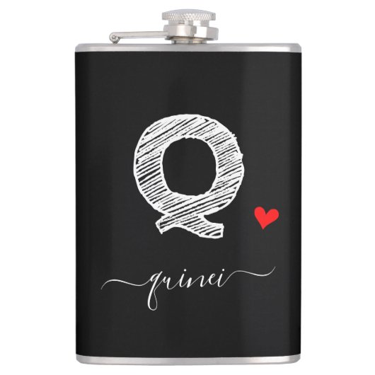 Retro Sketch Monogram Letter Q, Flask Flachmann (Vorderseite)