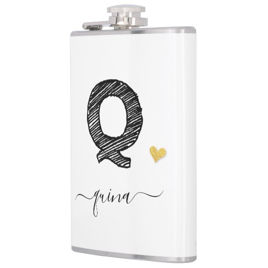 Retro Sketch Monogram Letter Q, Flask Flachmann (Links)