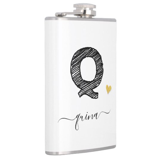 Retro Sketch Monogram Letter Q, Flask Flachmann (Rechts)