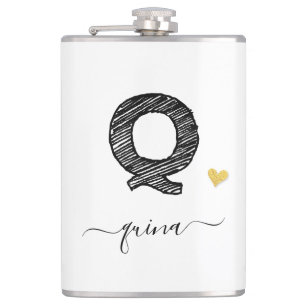 Retro Sketch Monogram Letter Q, Flask Flachmann