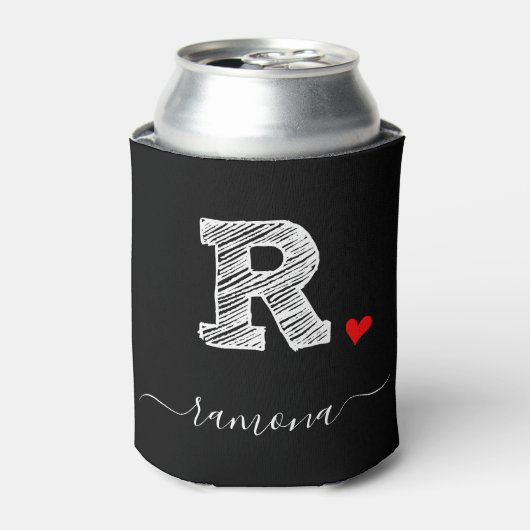 Retro Sketch Monogram Letter R, Can Cooler Dosenkühler (Kanne Vorderseite)