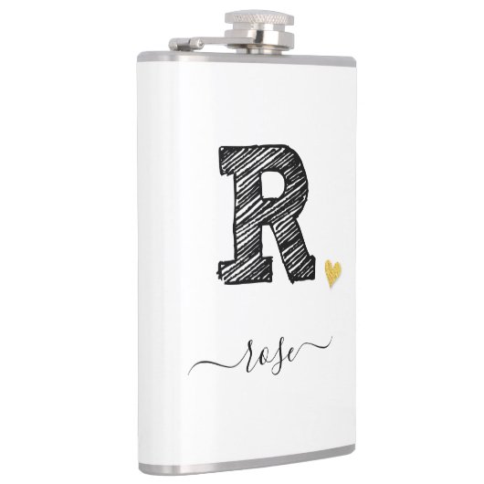 Retro Sketch Monogram Letter R, Flask Flachmann (Rechts)
