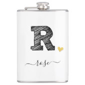 Retro Sketch Monogram Letter R, Flask Flachmann (Vorderseite)
