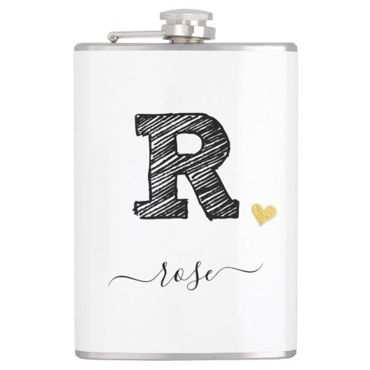 Retro Sketch Monogram Letter R, Flask Flachmann (Vorderseite)