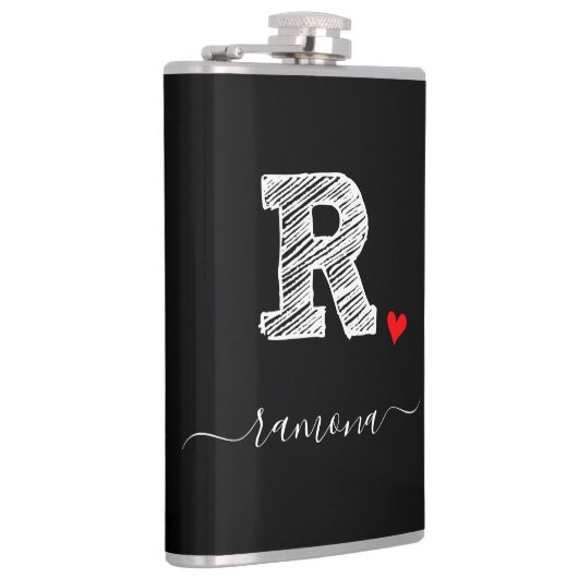 Retro Sketch Monogram Letter R, Flask Flachmann (Rechts)