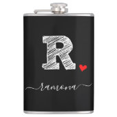 Retro Sketch Monogram Letter R, Flask Flachmann (Vorderseite)